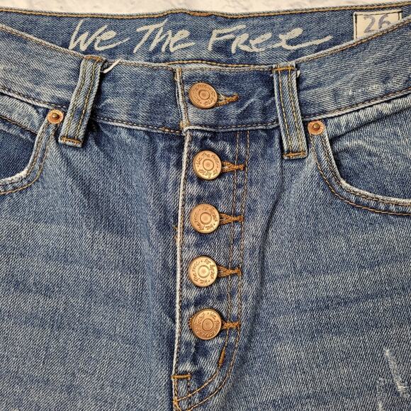 We the Free Jeans size 26 Regular High Rise Destroyed Exposed Copper Button Fly - Picture 2 of 16